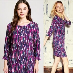 BODEN Beaufort Multicolor Abstract Watercolor Shift Party Dress Pink Navy 6L